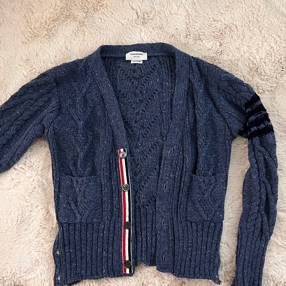 Thom Browne blue 4-Bar loose cardigan